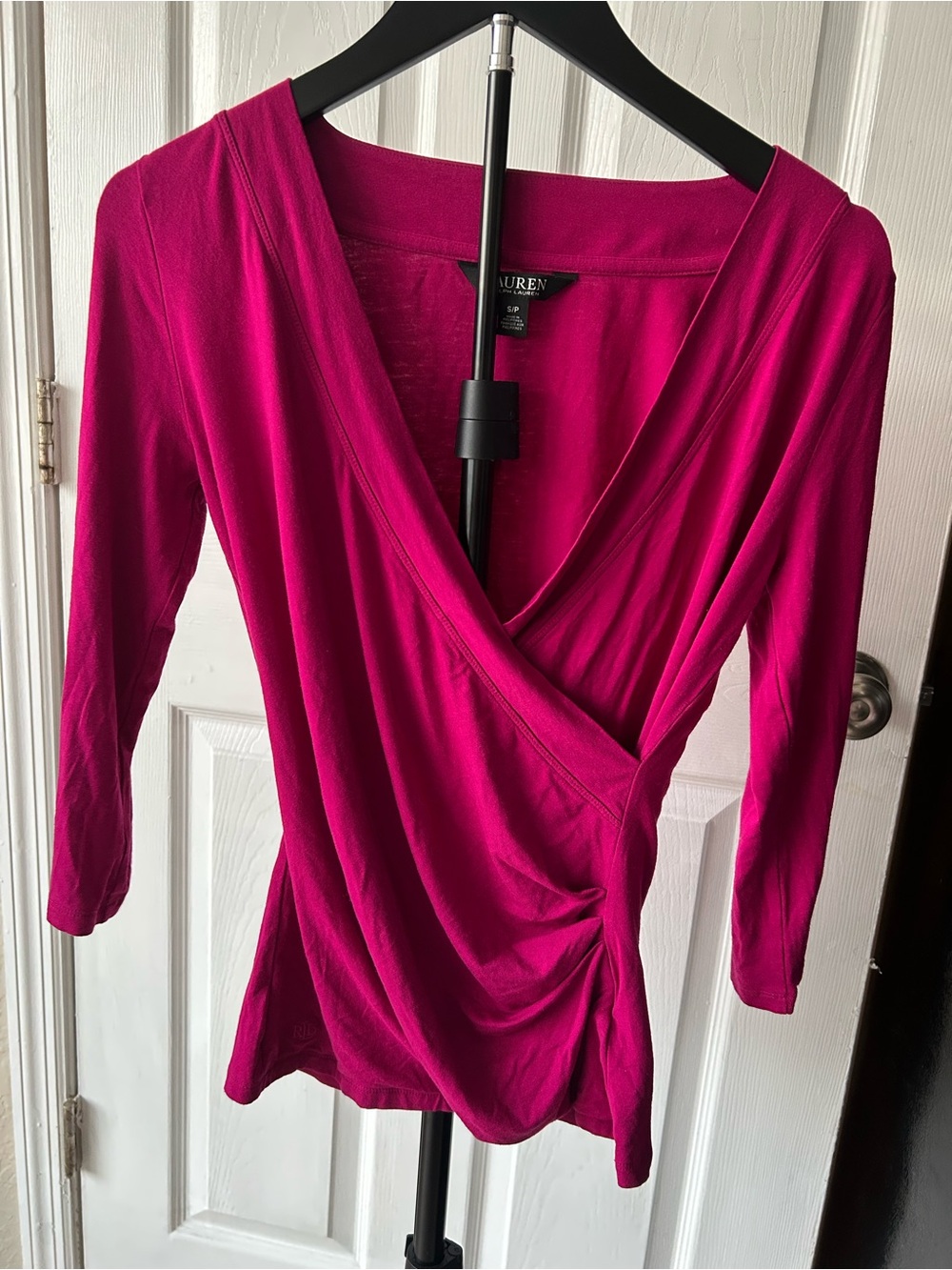 Lauren Ralph Lauren Fuchsia Magenta Faux Wrap Jersey Top - Size S/P